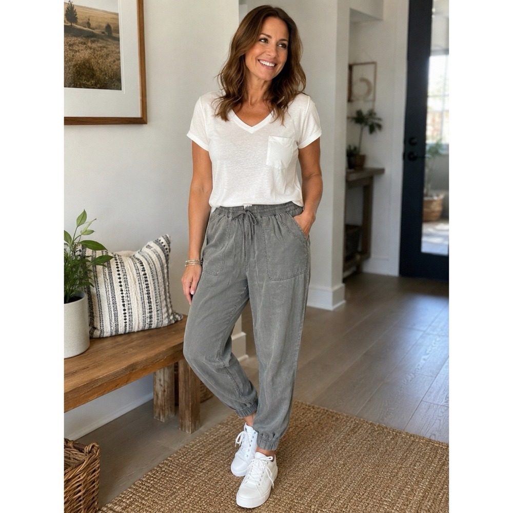 Nicole Miller New York Size Large Gray Lyocell Jogger Pants Pull On Pockets